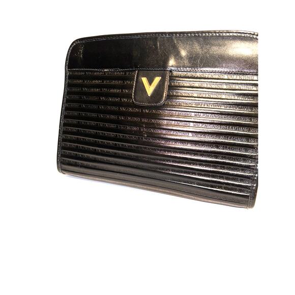 Vintage Valentino Garavani Leather Clutch Shoulder Bag Hand Bag Logo Black - Picture 6 of 11